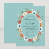 Invitation Mariage Fleurie de Teinte Cyan (Devant / Derrière)
