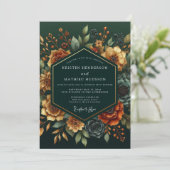 Invitation Mariage Fleurie de Teinte Emeraude (Debout devant)
