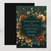 Invitation Mariage Fleurie de Teinte Emeraude (Devant / Derrière)