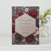 Invitation Mariage Fleurie de Velours Grenat (Debout devant)