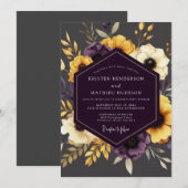 Invitation Mariage Fleurie Dorée de Prune (Devant / Derrière)