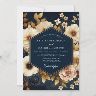Invitation Mariage Fleurie Dorée et Nuit