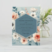 Invitation Mariage Fleurie Douce Bleu Ardoise (Debout devant)