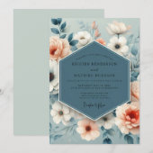 Invitation Mariage Fleurie Douce Bleu Ardoise (Devant / Derrière)