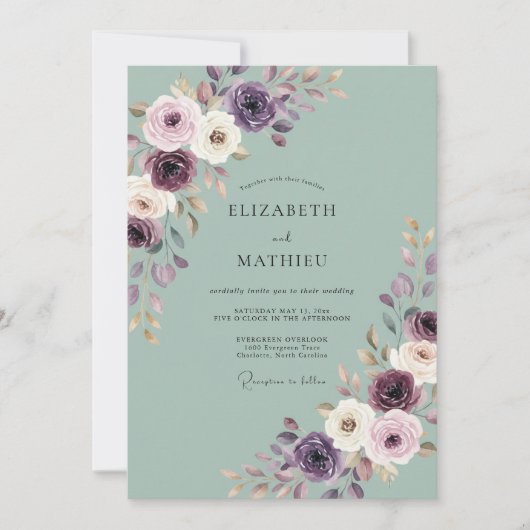 Invitation Mariage Fleurie Douce de Prune (Devant)