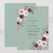 Invitation Mariage Fleurie Douce de Prune (Devant / Derrière)