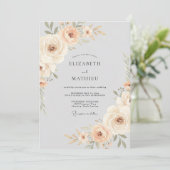 Invitation Mariage Fleurie Douce Pêche (Debout devant)