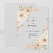 Invitation Mariage Fleurie Douce Pêche (Devant / Derrière)