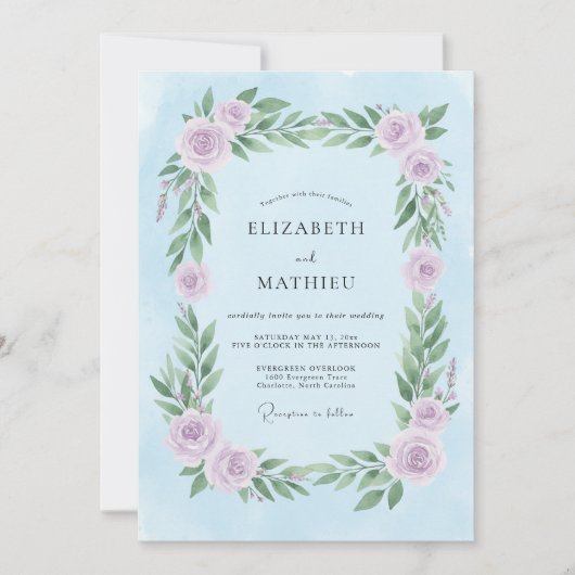 Invitation Mariage Fleurie Douce Pervenche (Devant)