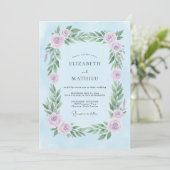 Invitation Mariage Fleurie Douce Pervenche (Debout devant)