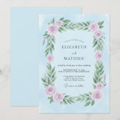 Invitation Mariage Fleurie Douce Pervenche (Devant / Derrière)