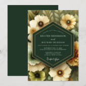 Invitation Mariage Fleurie Émeraude (Devant / Derrière)