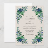 Invitation Mariage Fleurie Émeraude Bleu (Devant / Derrière)