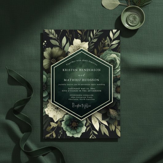 Invitation Mariage Fleurie Émeraude Luxuriante