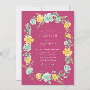 Invitation Mariage Fleurie en Arc Flourissant Magenta