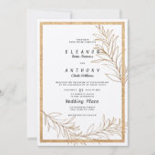 Invitation Mariage fleurie en feuille de parties scintillant (Devant)