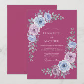Invitation Mariage Fleurie Ethéré de Prune (Devant / Derrière)