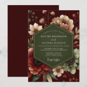 Invitation Mariage Fleurie Forêt Carmin (Devant / Derrière)