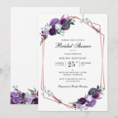 Invitation Mariage Fleurie Géométrique Script Violet (Devant / Derrière)