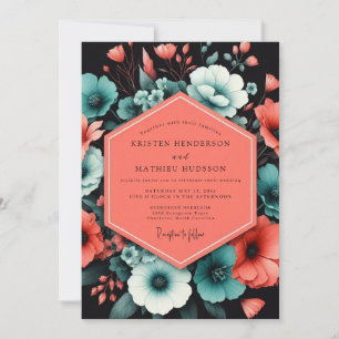 Invitation Mariage Fleurie Gras Teal Bold