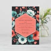 Invitation Mariage Fleurie Gras Teal Bold (Debout devant)