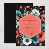 Invitation Mariage Fleurie Gras Teal Bold (Devant / Derrière)