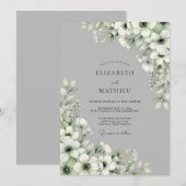 Invitation Mariage Fleurie Gris (Devant / Derrière)