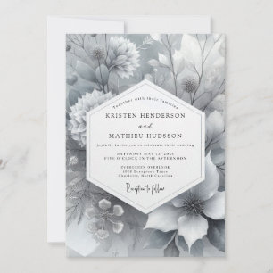 Invitation Mariage Fleurie Gris Pâle