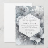 Invitation Mariage Fleurie Gris Pâle (Devant / Derrière)