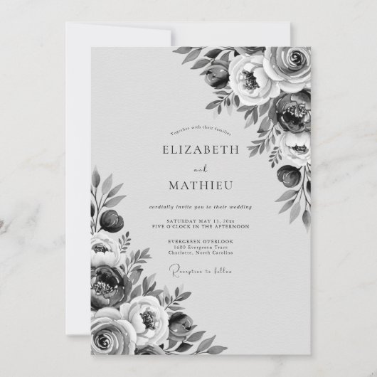 Invitation Mariage Fleurie Grise Peinte (Devant)
