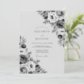 Invitation Mariage Fleurie Grise Peinte (Debout devant)