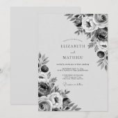 Invitation Mariage Fleurie Grise Peinte (Devant / Derrière)