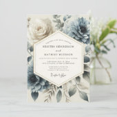 Invitation Mariage Fleurie Héritage Bleu Ardoise (Debout devant)
