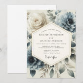 Invitation Mariage Fleurie Héritage Bleu Ardoise (Devant / Derrière)