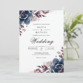 Invitation Mariage Fleurie Indigo (Debout devant)