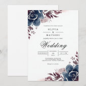 Invitation Mariage Fleurie Indigo (Devant / Derrière)