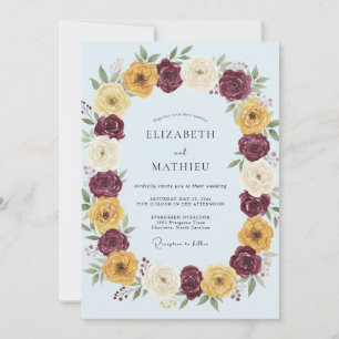 Invitation Mariage Fleurie Jaune Bourgogne