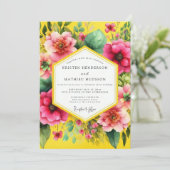 Invitation Mariage Fleurie Jaune Doré Vibrant (Debout devant)