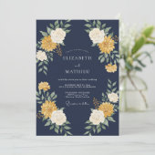 Invitation Mariage Fleurie Jaune Navy (Debout devant)