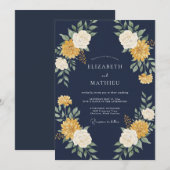 Invitation Mariage Fleurie Jaune Navy (Devant / Derrière)