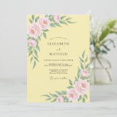 Invitation Mariage Fleurie Jaune Pâle Douce (Debout devant)