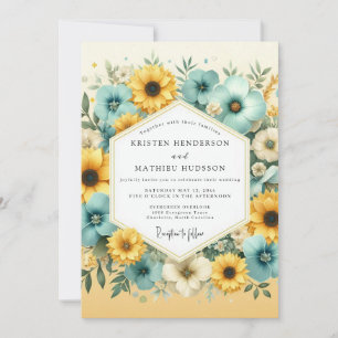 Invitation Mariage Fleurie Jaune Turquoise