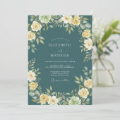 Invitation Mariage Fleurie Jaune Turquoise Prospère (Debout devant)