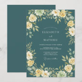 Invitation Mariage Fleurie Jaune Turquoise Prospère (Devant / Derrière)