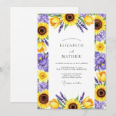 Invitation Mariage Fleurie Jaune Violet (Devant / Derrière)