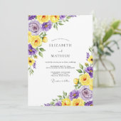 Invitation Mariage Fleurie Jaune Violet (Debout devant)