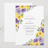 Invitation Mariage Fleurie Jaune Violet (Devant / Derrière)