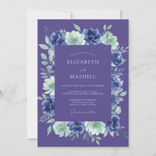 Invitation Mariage Fleurie Lavande Navy (Devant)