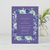 Invitation Mariage Fleurie Lavande Navy (Debout devant)