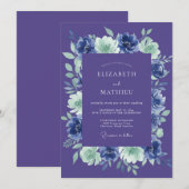 Invitation Mariage Fleurie Lavande Navy (Devant / Derrière)
